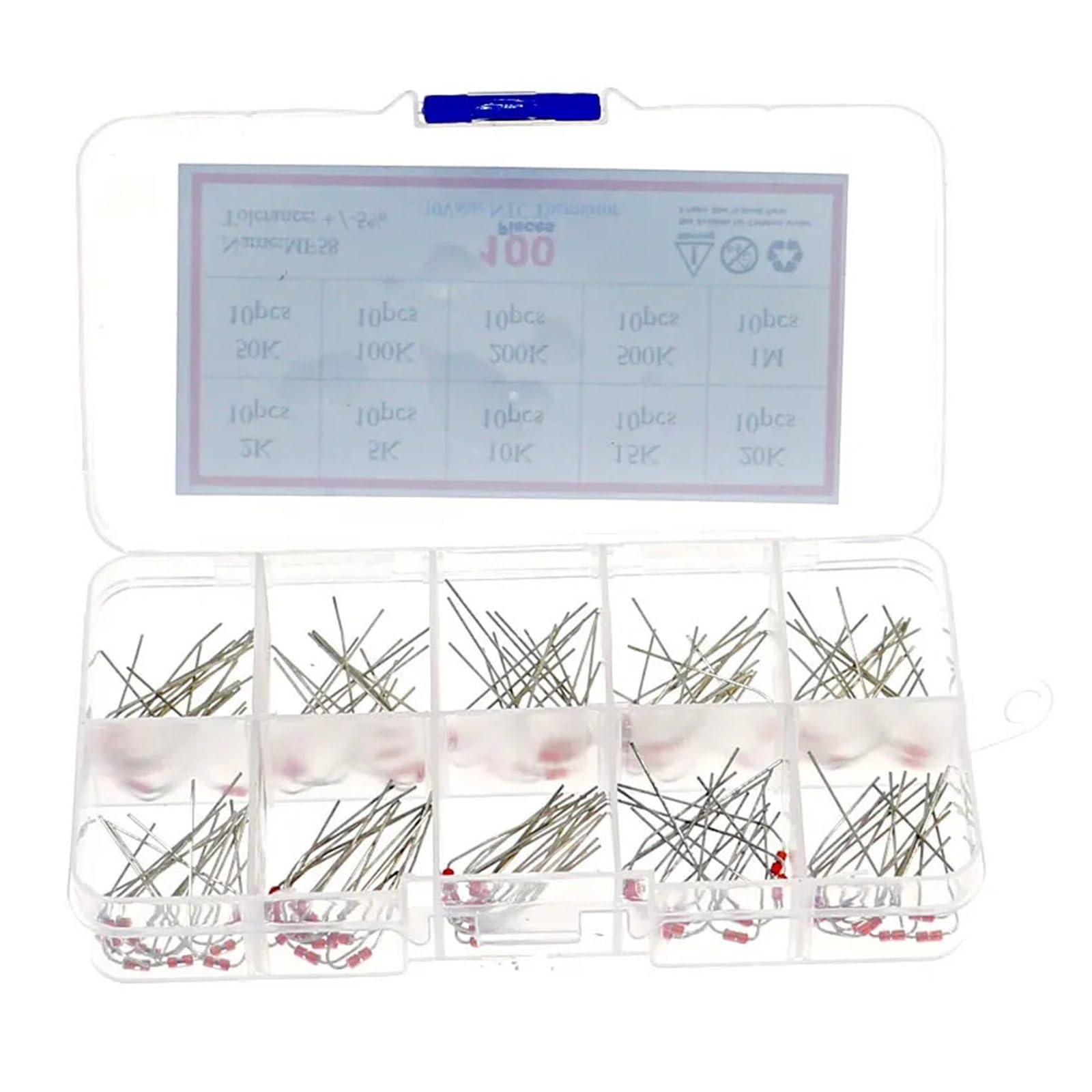 100PCS/Box 10value x 10pcs MF58 Thermistor Resistor Kit NTC-MF58 1K 2K 5K 10K 20K 50K 100K 200K 500K 1M +/-5% 3950 3950B ICXLPMC von ICXLPMC