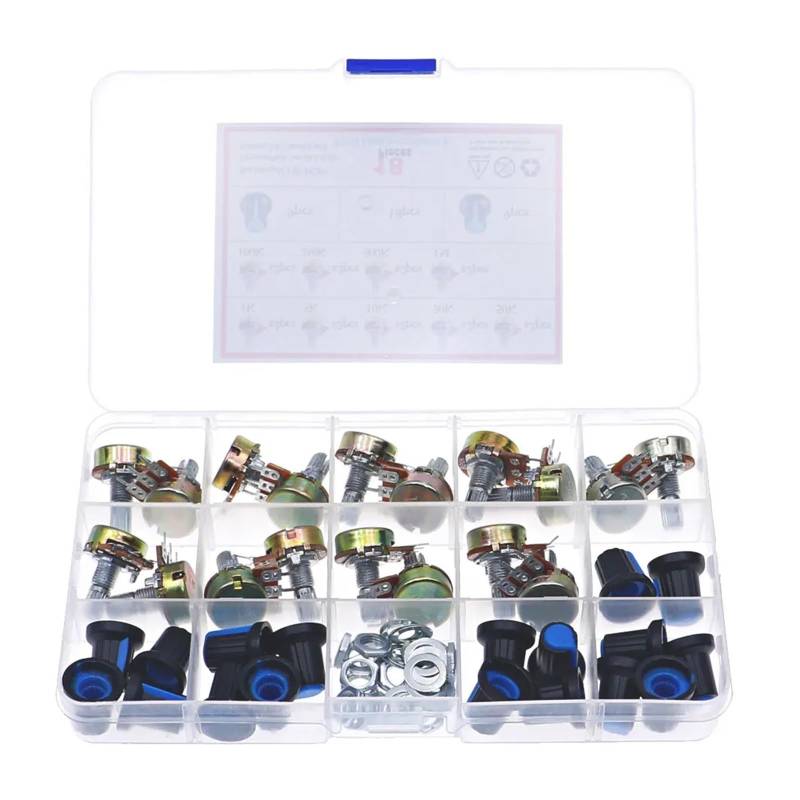 18Pcs 3Pin WH148 Single Potentiometer Kit B1K 5K 10K 20K 50K 100K 500K 1M with knobs Single potentiometer set Shaft Nuts ICXLPMC von ICXLPMC