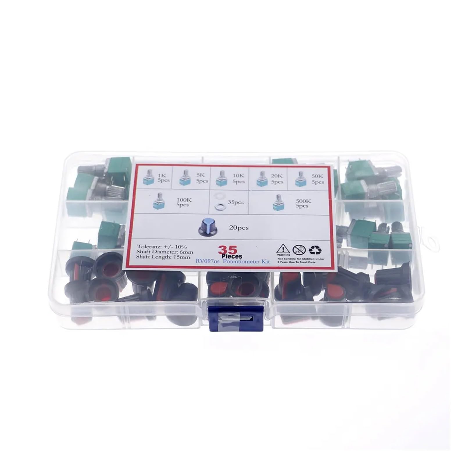 35pcs 5Pin single linked potentiometer with switch sealing potentiometer kit set 1K/5K/10K/50K/100K/500K with knob Box ICXLPMC von ICXLPMC