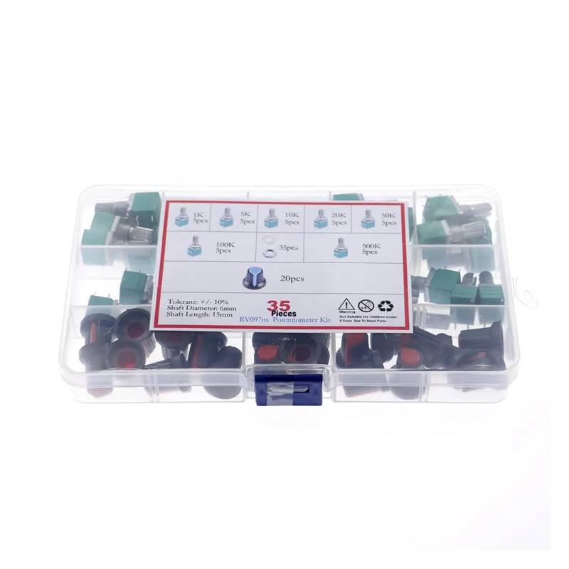35pcs 5Pin single linked potentiometer with switch sealing potentiometer kit set 1K/5K/10K/50K/100K/500K with knob Box ICXLPMC von ICXLPMC
