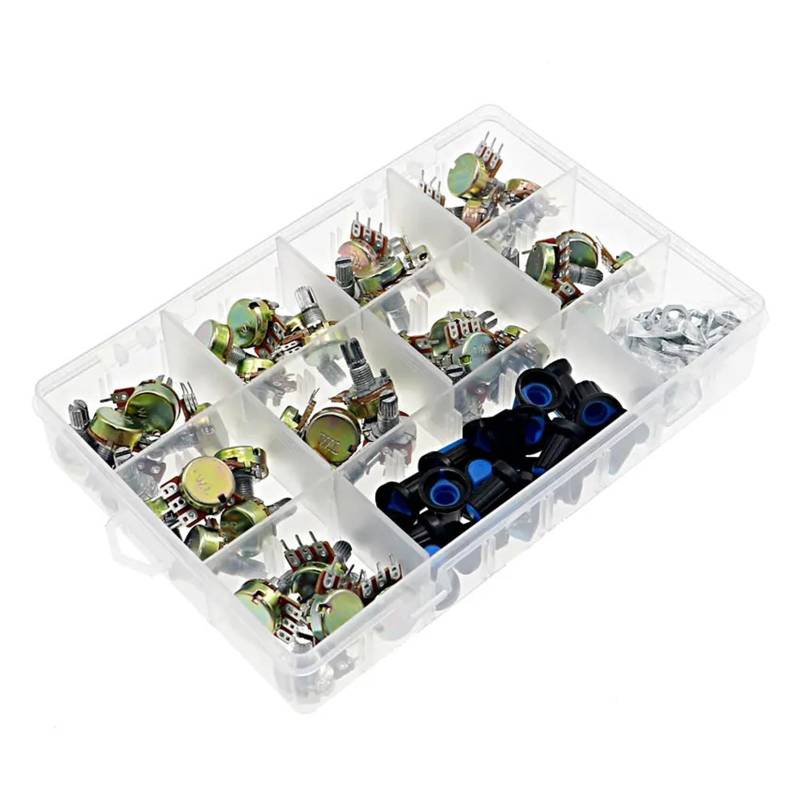 45Pcs WH148 Single Potentiometer Kit Box B1K 5K 10K 20K 50K 100K 500K 1M with knobs Single potentiometer set Shaft Nuts ICXLPMC von ICXLPMC