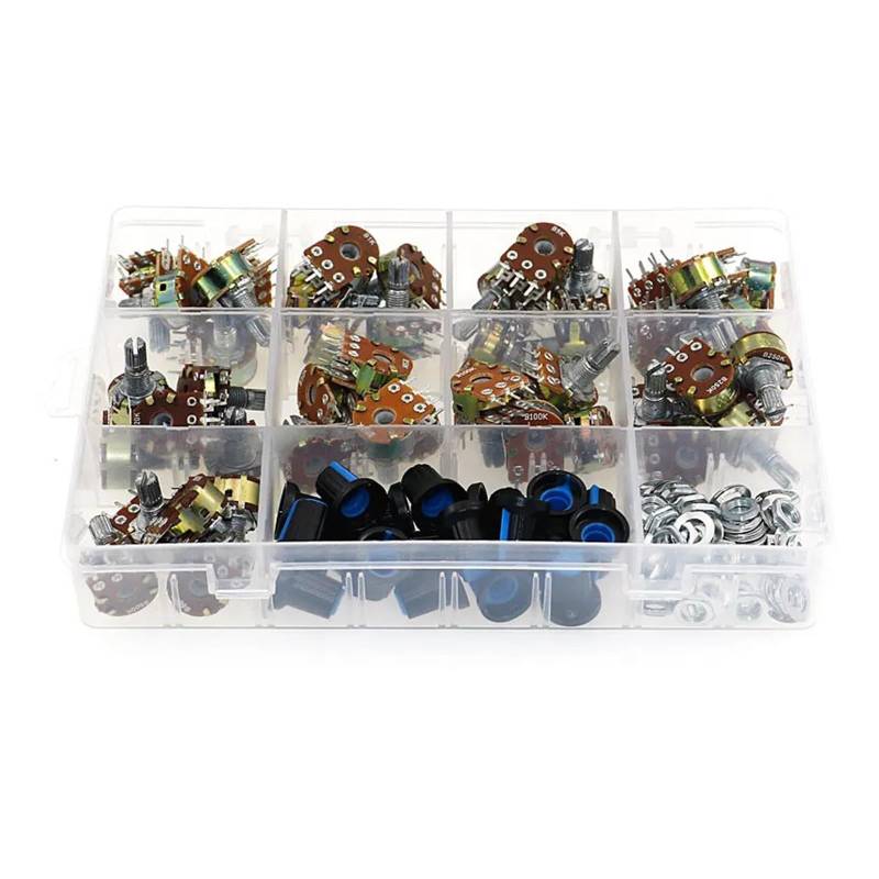 45pcs WH148 Potentiometer Kit B1K B5K B10K 20K 50K 100K 250K 500K 1M 15mm Shaft Amplifier Dual Stereo Set 6pin With Cap switch ICXLPMC von ICXLPMC
