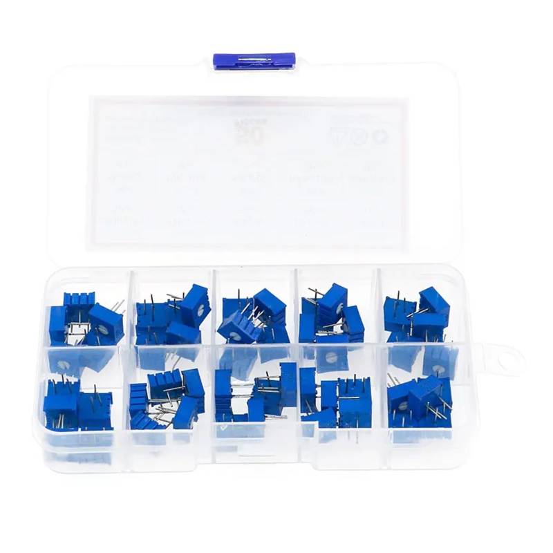 50pcs 3386P series 100R 200 500R 1K 2K 5K 10K 20K 50K 100K 500K multi-turn potentiometer Variable resistors With box set ICXLPMC von ICXLPMC