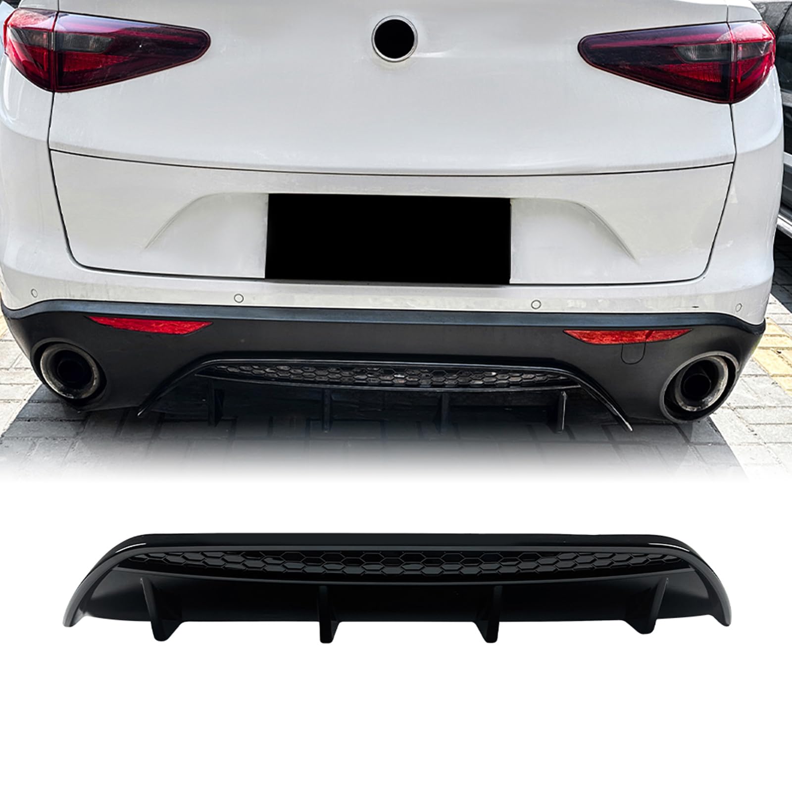 Heckstoßstange Diffusor Lippe Kit für Alfa Romeo Stelvio 2017-2021 2018 Schwarz Heckstoßstange Diffusor Lippe Kit für Alfa Romeo Stelvio 2017-2021 2018 Schwarz von IDENUONA