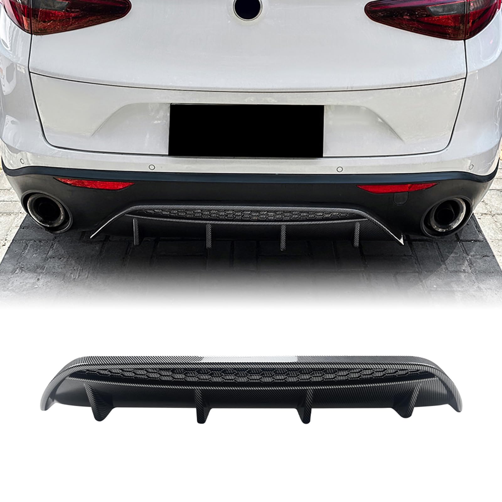 Heckstoßstange Diffusor Lippe Kit für Alfa Romeo Stelvio 2017-2021 2018 Schwarz von IDENUONA