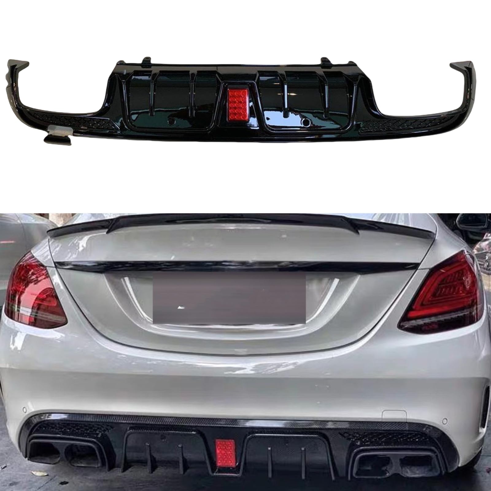 Heckstoßstange Diffusorlippe für Mercedes Benz W205 C63 AMG 2015-2021 mit Licht Heckstoßstange Diffusorlippe für Mercedes Benz W205 C63 AMG 2015-2021 mit Licht von IDENUONA