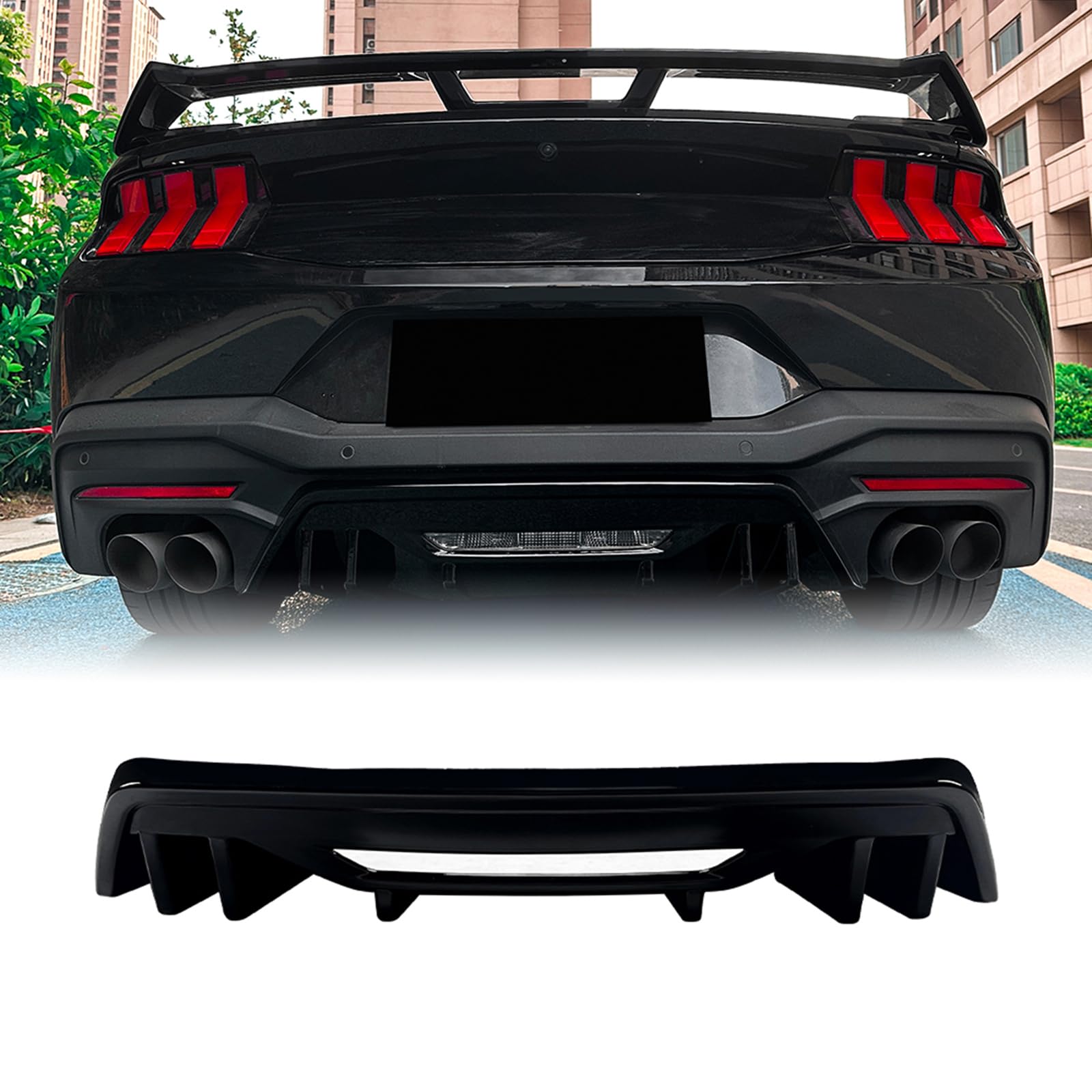 Heckstoßstangen-Diffusor-Lippenabdeckung, passend für Ford Mustang MK7 2024–2025, Schwarz von IDENUONA