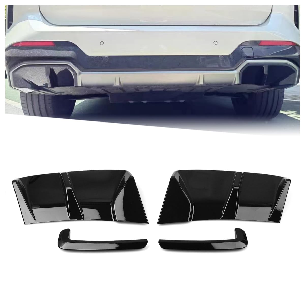 Hinten Stoßstange Seite Spoiler Abdeckung+Nebel Licht Rahmen Für BMW IX3 2022-2023 Hinten Stoßstange Seite Spoiler Abdeckung+Nebel Licht Rahmen Für BMW IX3 2022-2023 von IDENUONA