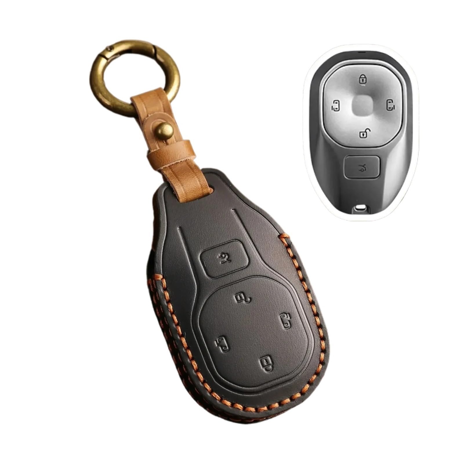 Echtes Leder Autoschlüsseletui Handgefertigte Geldbörsenabdeckung Kompatibel mit Trumpchi E8 E8MAX High-End-Autozubehör Schlüsselanhänger für Frau Mann(Black) von IEJPEQWW