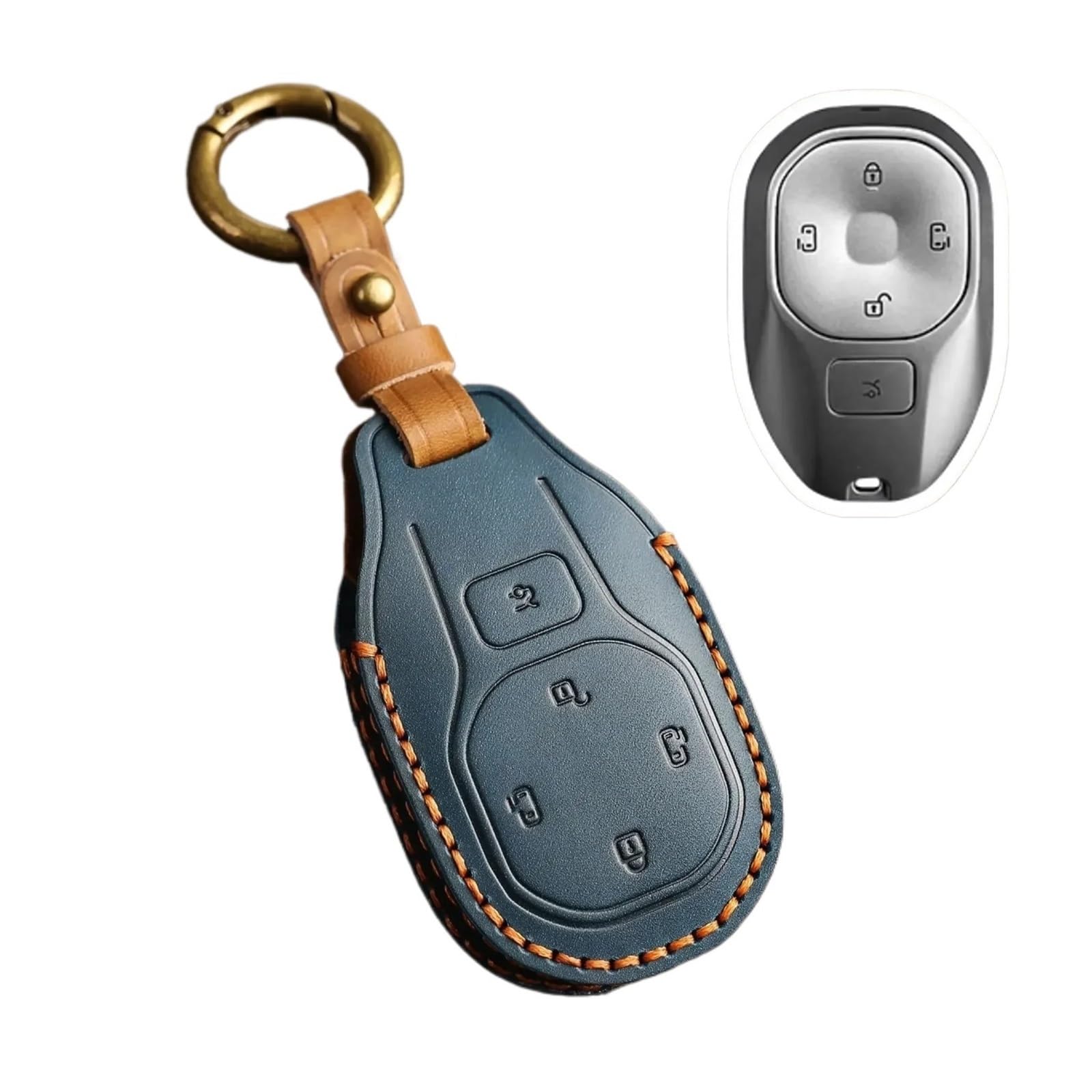 Echtes Leder Autoschlüsseletui Handgefertigte Geldbörsenabdeckung Kompatibel mit Trumpchi E8 E8MAX High-End-Autozubehör Schlüsselanhänger für Frau Mann(Blue) von IEJPEQWW