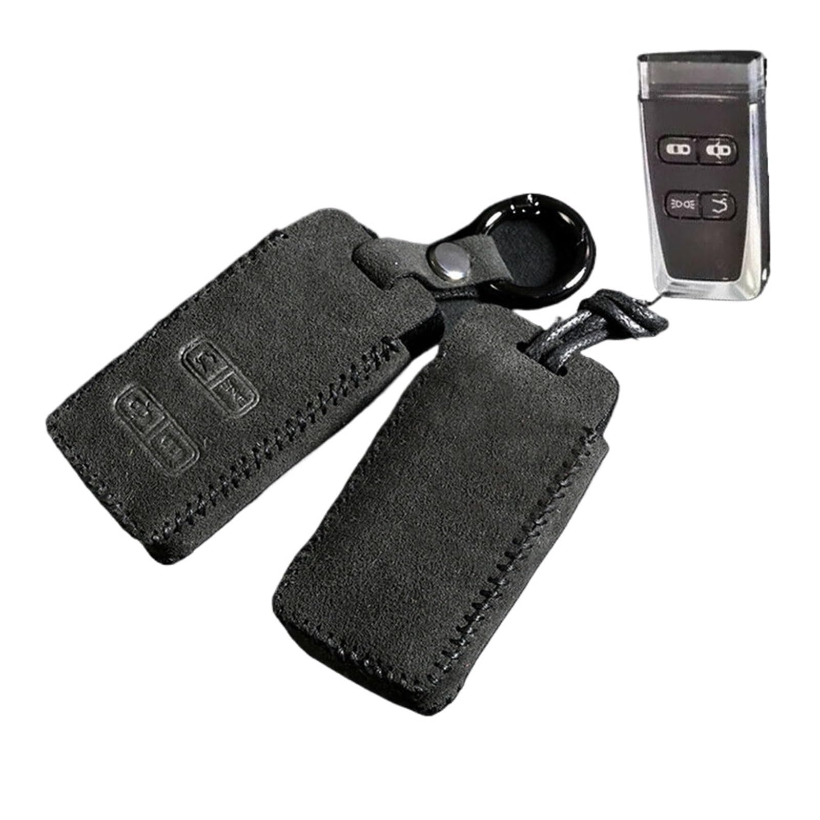 Kompatibel mit Aston Martin DB9 Wildleder 4-Tasten-Fernbedienung Smart-Autoschlüsselgehäuse Abdeckung Fob Shell Protector Halter Autozubehör Schlüsselanhänger(Black) von IEJPEQWW