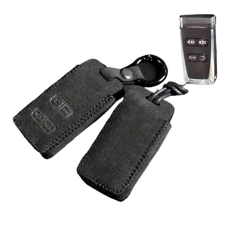 Kompatibel mit Aston Martin DB9 Wildleder 4-Tasten-Fernbedienung Smart-Autoschlüsselgehäuse Abdeckung Fob Shell Protector Halter Autozubehör Schlüsselanhänger(Black) von IEJPEQWW