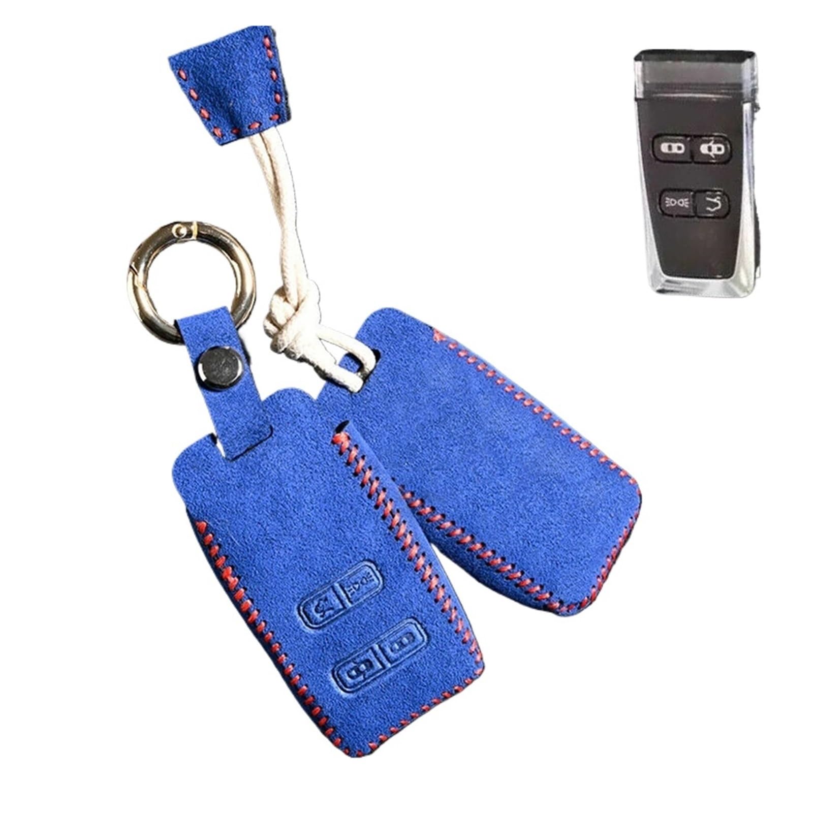 Kompatibel mit Aston Martin DB9 Wildleder 4-Tasten-Fernbedienung Smart-Autoschlüsselgehäuse Abdeckung Fob Shell Protector Halter Autozubehör Schlüsselanhänger(Blue) von IEJPEQWW