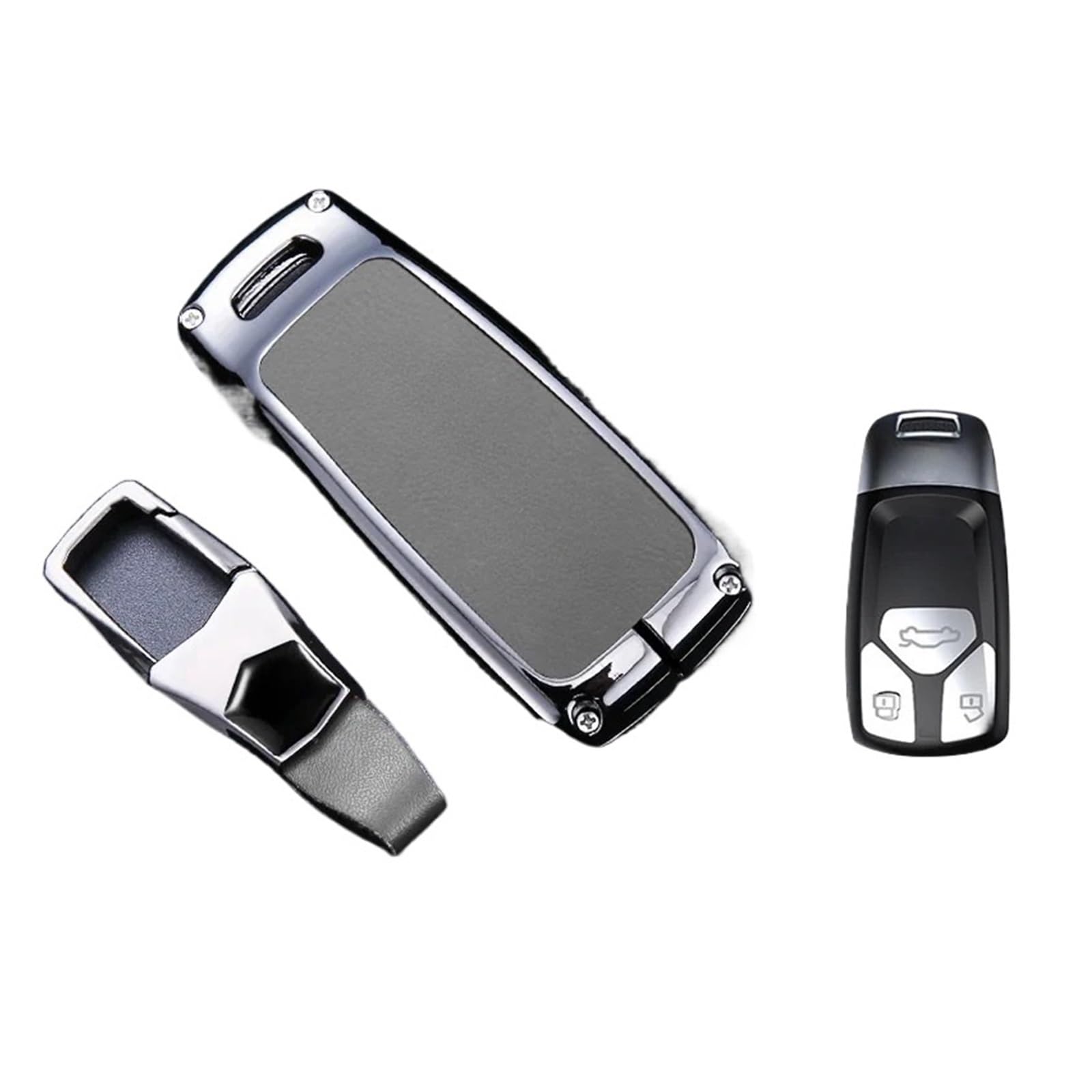 Zinklegierung Leder Auto Smart Remote Key Fob Case Cover Halter Tasche mit Schlüsselanhänger Kompatibel für Audi Q7 A4 A5 S4 S5 B9 M4 Q5 TT RS TTS(Gray A) von IEJPEQWW