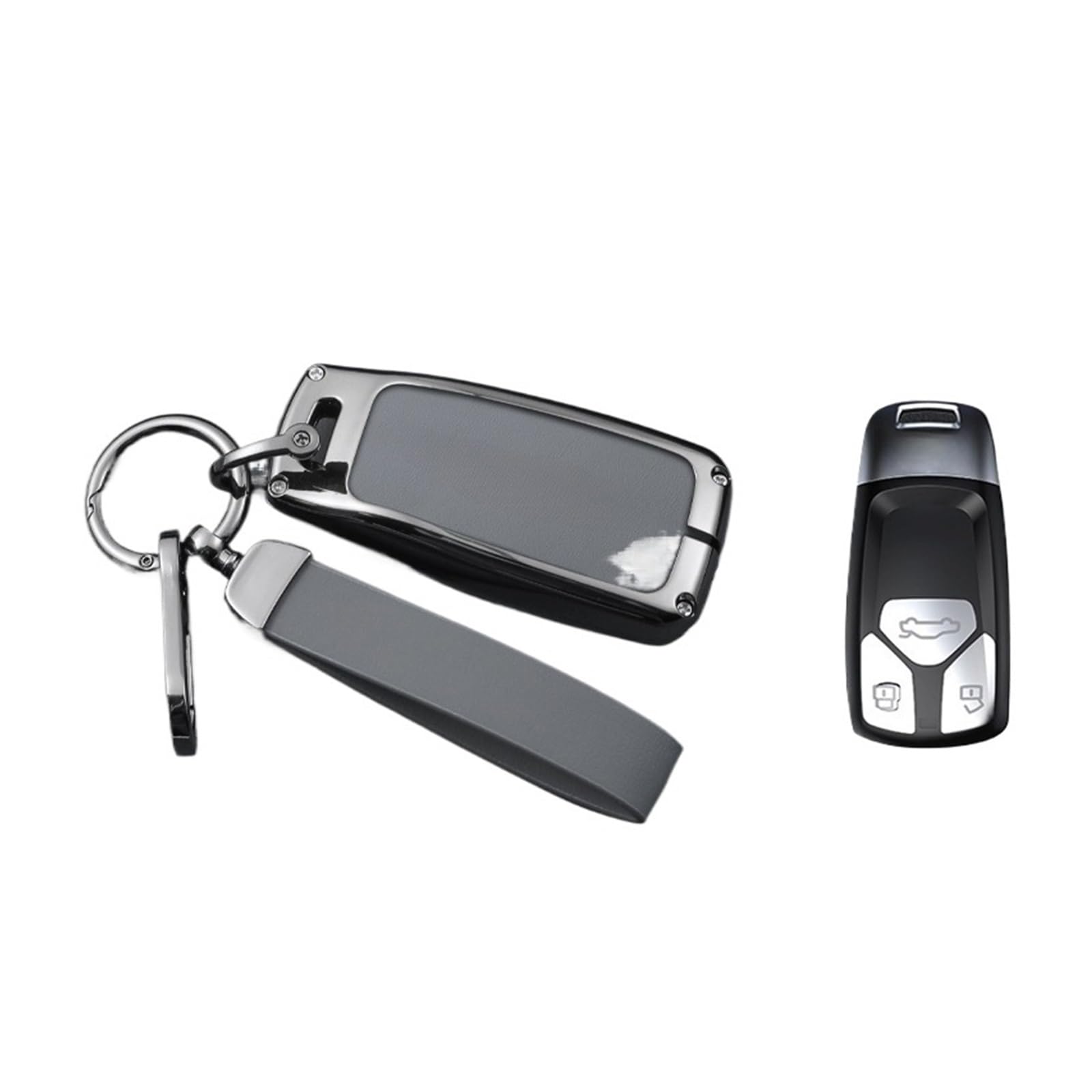 Zinklegierung Leder Auto Smart Remote Key Fob Case Cover Halter Tasche mit Schlüsselanhänger Kompatibel für Audi Q7 A4 A5 S4 S5 B9 M4 Q5 TT RS TTS(Gray B) von IEJPEQWW