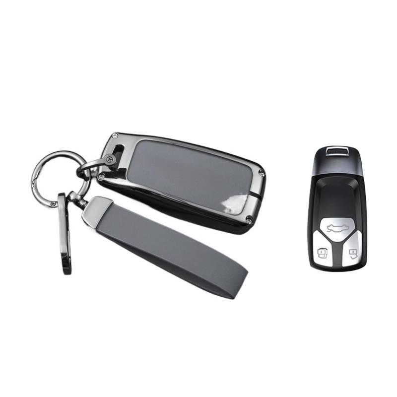 Zinklegierung Leder Auto Smart Remote Key Fob Case Cover Halter Tasche mit Schlüsselanhänger Kompatibel für Audi Q7 A4 A5 S4 S5 B9 M4 Q5 TT RS TTS(Gray B) von IEJPEQWW