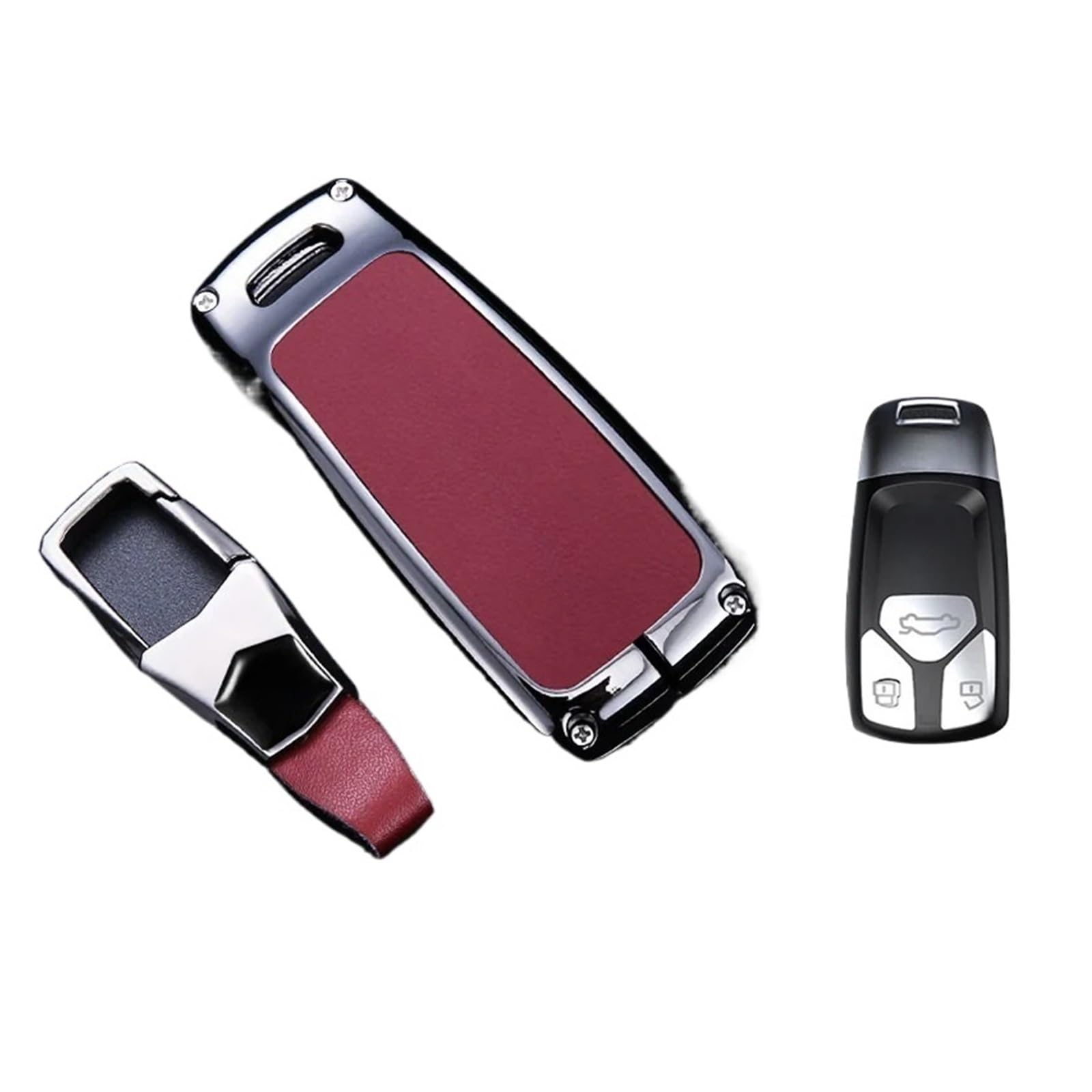 Zinklegierung Leder Auto Smart Remote Key Fob Case Cover Halter Tasche mit Schlüsselanhänger Kompatibel für Audi Q7 A4 A5 S4 S5 B9 M4 Q5 TT RS TTS(Red A) von IEJPEQWW