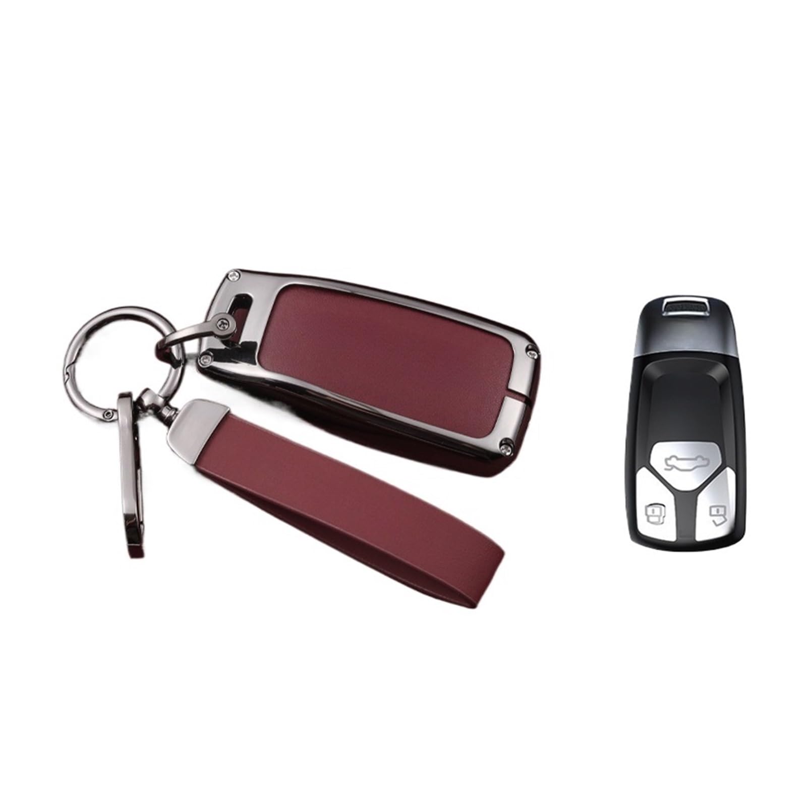 Zinklegierung Leder Auto Smart Remote Key Fob Case Cover Halter Tasche mit Schlüsselanhänger Kompatibel für Audi Q7 A4 A5 S4 S5 B9 M4 Q5 TT RS TTS(Red B) von IEJPEQWW