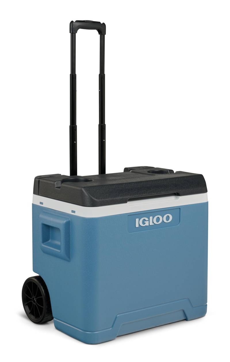 IGLOO IP42 Roller Passiv-Kühlbox 42 L, eisblaue Thermobox mit Rollen und Teleskop-Griff, Eisbox für Freizeit, Beruf und Camping von IGLOO