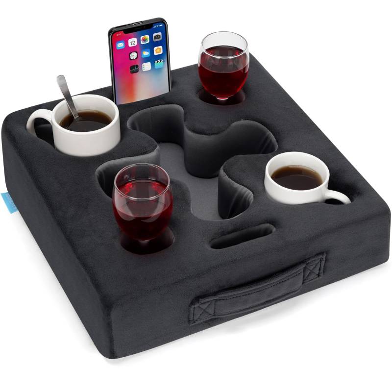 Couch-Getränkehalter-Kissen - Sofa-Getränkehalter für Bett, Wohnmobil, Fernseher, Auto, Männerhöhle, Rücksitz | Fernbedienung, Getränke, Snacks Tablett Caddy Becherhalter von IGOHEALS