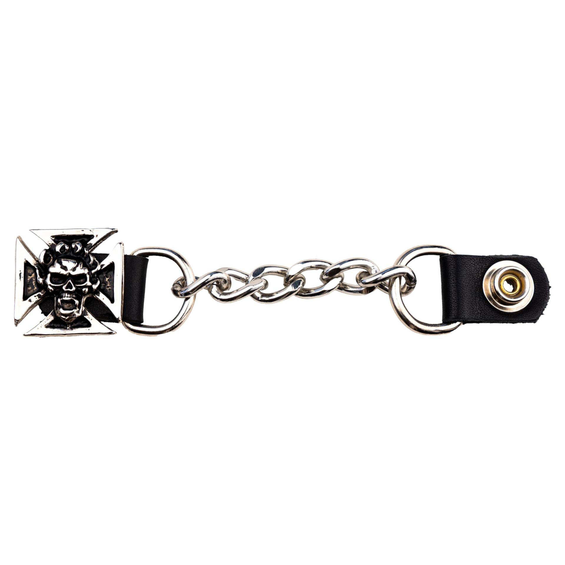 Iguana Custom – Verlängerung für Motorradweste mit Metallkette und Druckknöpfen mit dekorativen Figuren aus Metall und Leder, Custom Chopper Bobber (Totenkopf und Kreuz) von IGUANA CUSTOM CLOTHES
