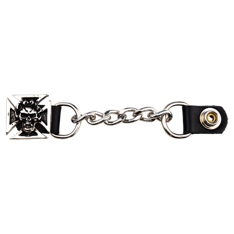Iguana Custom – Verlängerung für Motorradweste mit Metallkette und Druckknöpfen mit dekorativen Figuren aus Metall und Leder, Custom Chopper Bobber (Totenkopf und Kreuz) von IGUANA CUSTOM CLOTHES