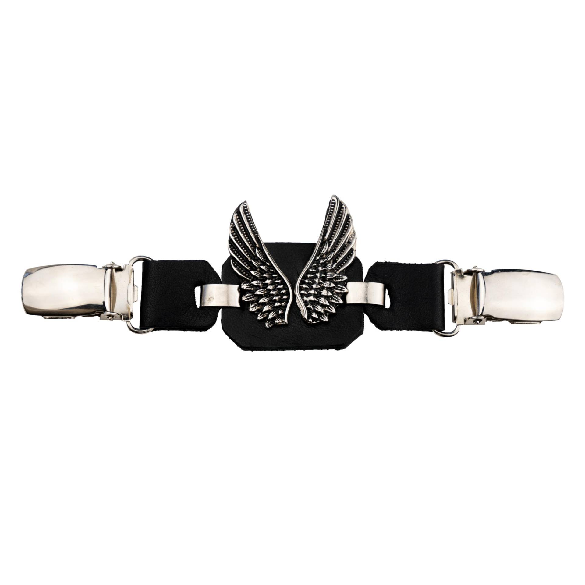 Iguana Custom Westenverlängerung aus Leder mit Metallklammern mit dekorativem Abzeichen für Motorradfahrer Chopper Custom Bobber Cafe Racer (Flügel) von IGUANA CUSTOM CLOTHES