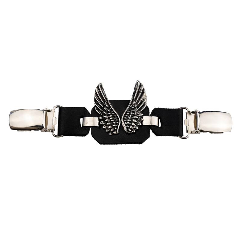 Iguana Custom Westenverlängerung aus Leder mit Metallklammern mit dekorativem Abzeichen für Motorradfahrer Chopper Custom Bobber Cafe Racer (Flügel) von IGUANA CUSTOM CLOTHES