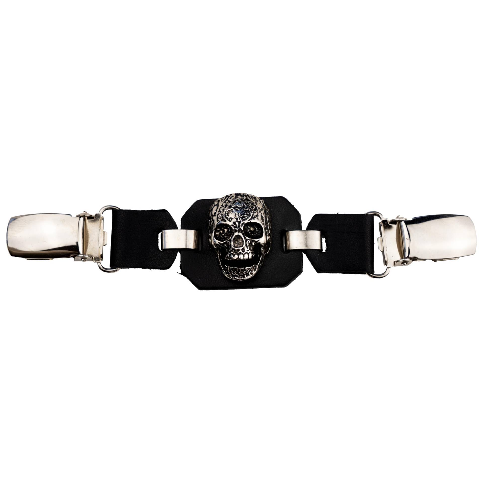 Iguana Custom Westenverlängerung aus Leder mit Metallklammern mit dekorativem Abzeichen für Motorradfahrer Chopper Custom Bobber Cafe Racer (Mexikanischer Schädel) von IGUANA CUSTOM CLOTHES