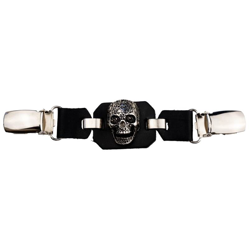 Iguana Custom Westenverlängerung aus Leder mit Metallklammern mit dekorativem Abzeichen für Motorradfahrer Chopper Custom Bobber Cafe Racer (Mexikanischer Schädel) von IGUANA CUSTOM CLOTHES
