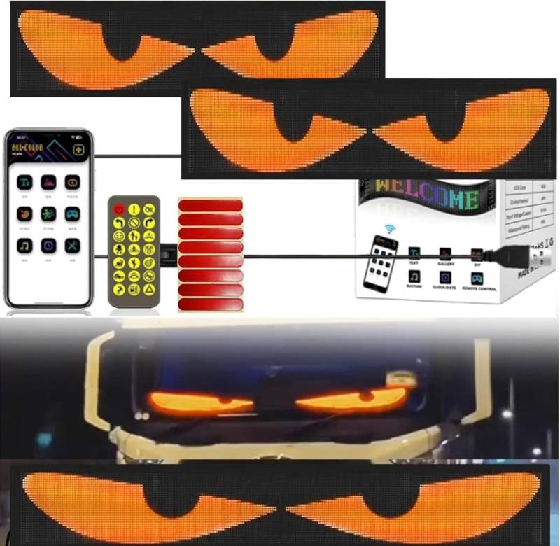 2 Stück Devil's Eyes LED-Matrix-Pixel-Panel for Die Windschutzscheibe des Autos, USB-Plug-in-App, DIY-Steuerung, Flexible Anzeige Von Lauftextanimationen(59.5 * 12cm) von IINCOOY