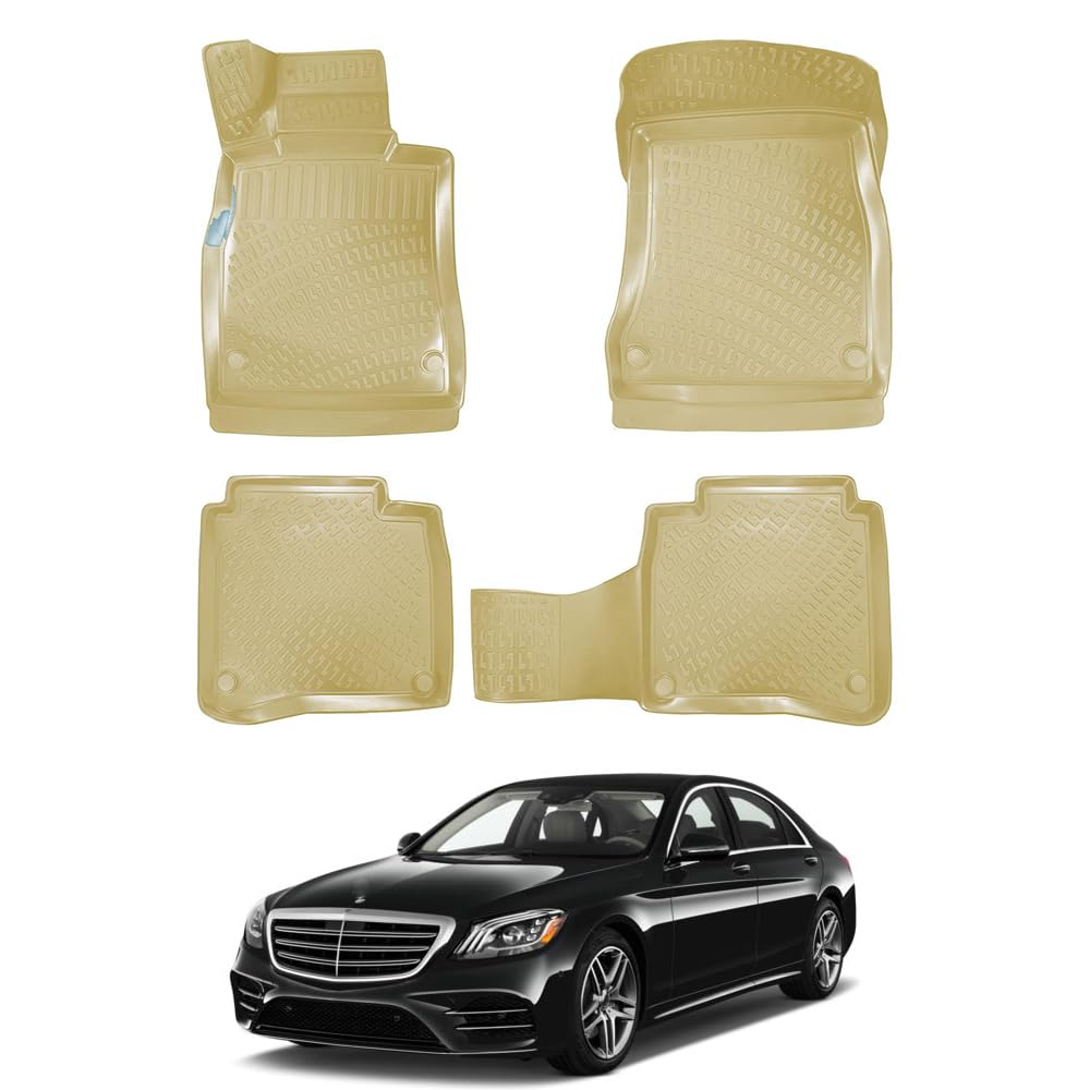 IKC STORE Für Mercedes-Benz S Serisi 2014 2015 2016 2017 2018 2019 2020 W222 Premium 3D maßgeschneiderte Gummi-Fußmatten – wasserdicht, geruchsfrei, rutschfest, vorne und hinten, beige von IKC STORE