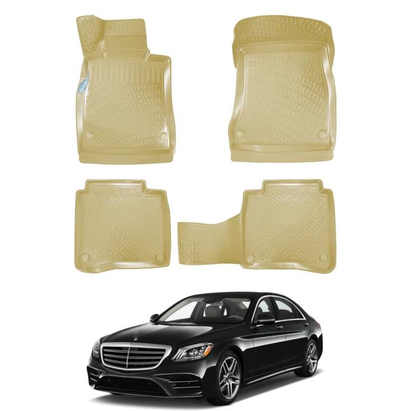 IKC STORE Für Mercedes-Benz S Serisi 2014 2015 2016 2017 2018 2019 2020 W222 Premium 3D maßgeschneiderte Gummi-Fußmatten – wasserdicht, geruchsfrei, rutschfest, vorne und hinten, beige, PP1001 von IKC STORE