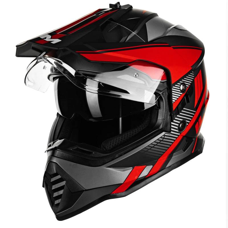 ILM Dual Sport Adventure Motocross Motorradhelm mit Pinlock kompatiblem Sonnenvisier ATV Dirt Bike Off Road Casco ECE Modell-WS902,Rot Schwarz, XL von ILM