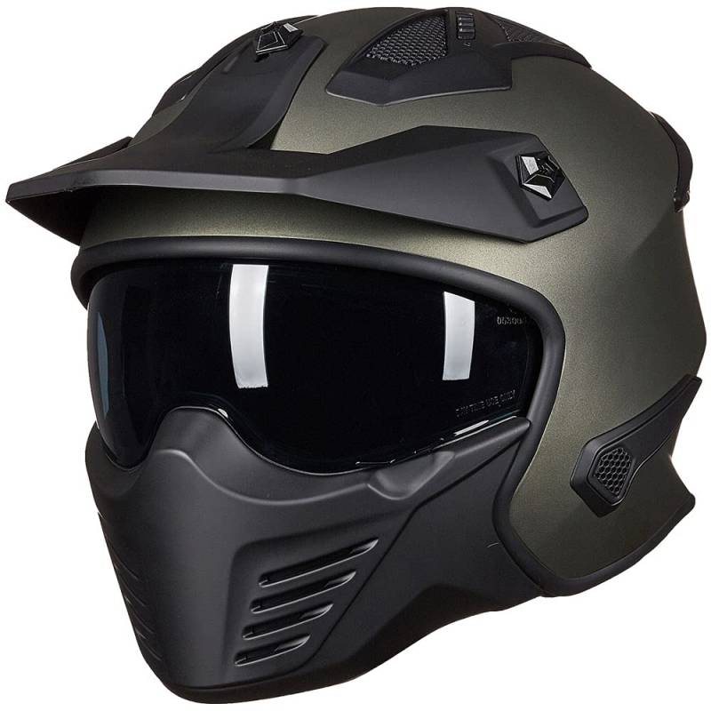 ILM Helm Motorrad Integralhelm Motocross Herren Damen Vintage Retro mit Visier ECE Model 726X,Grün Mitternacht,2XL von ILM