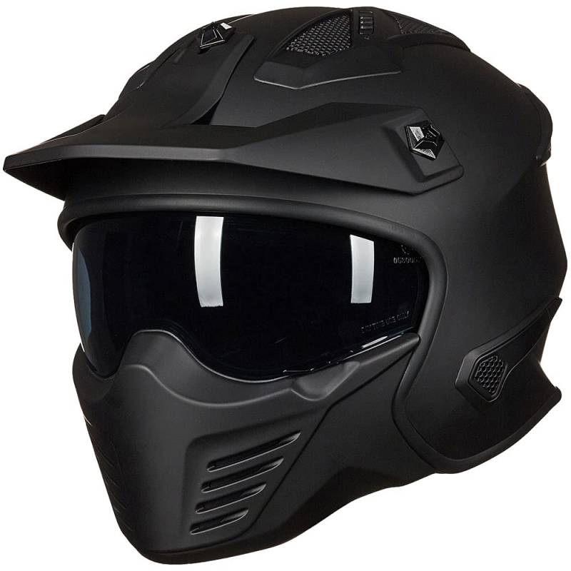 ILM Helm Motorrad Integralhelm Motocross Herren Damen Vintage Retro mit Visier ECE Model 726X,Schwarz Matt,2XL von ILM