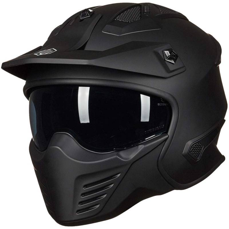 ILM Helm Motorrad Integralhelm Motocross Herren Damen Vintage Retro mit Visier ECE Model 726X,Schwarz Matt,XL von ILM