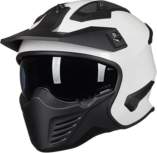 ILM Helm Motorrad Integralhelm Motocross Herren Damen Vintage Retro mit Visier ECE Model 726X,Weiß,XL von ILM