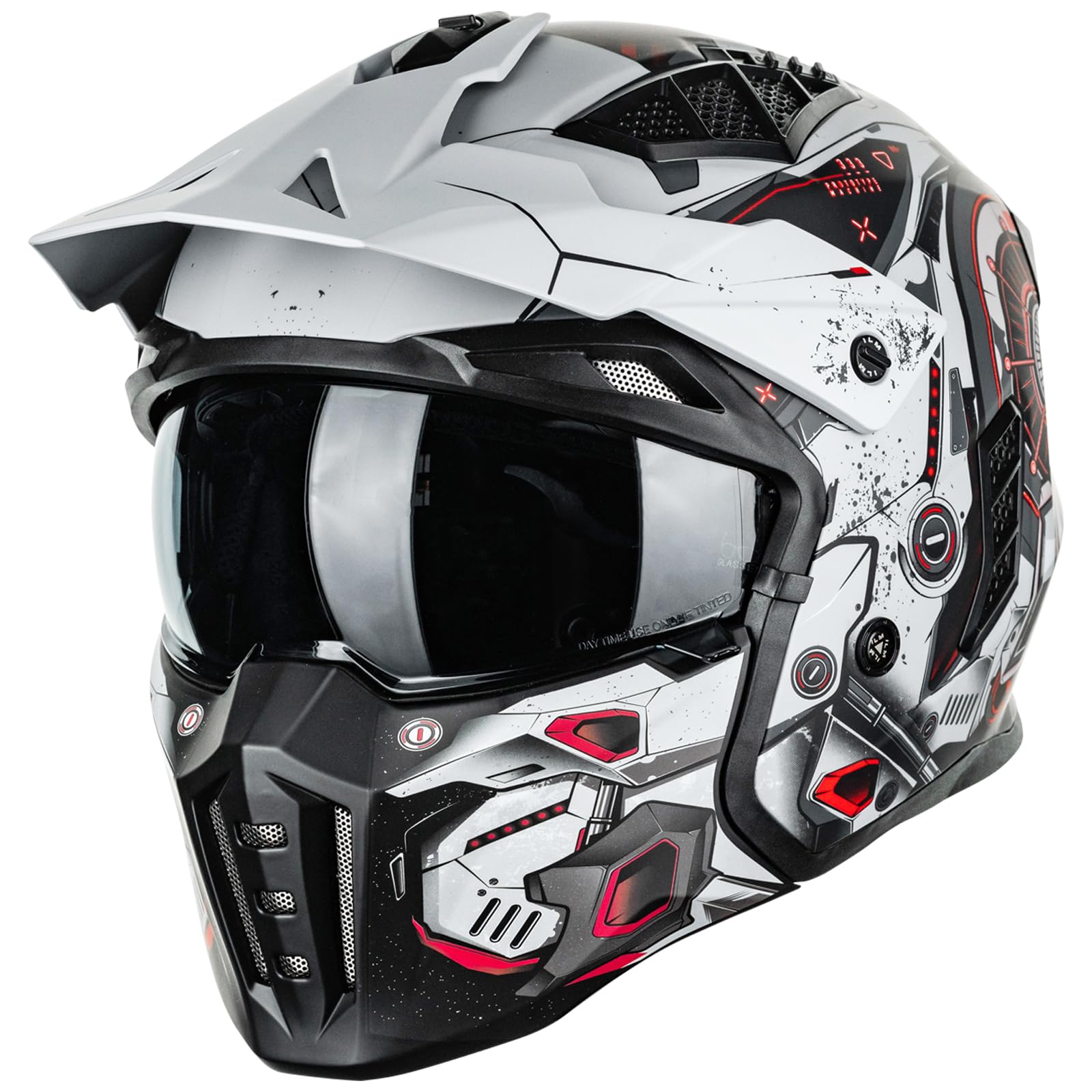 ILM Helm Motorrad Motocross Herren Damen Vintage Retro mit Visier ECE Model Z302,SciFiRot,L von ILM