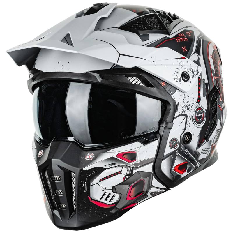 ILM Helm Motorrad Motocross Herren Damen Vintage Retro mit Visier ECE Model Z302,SciFiRot,L von ILM