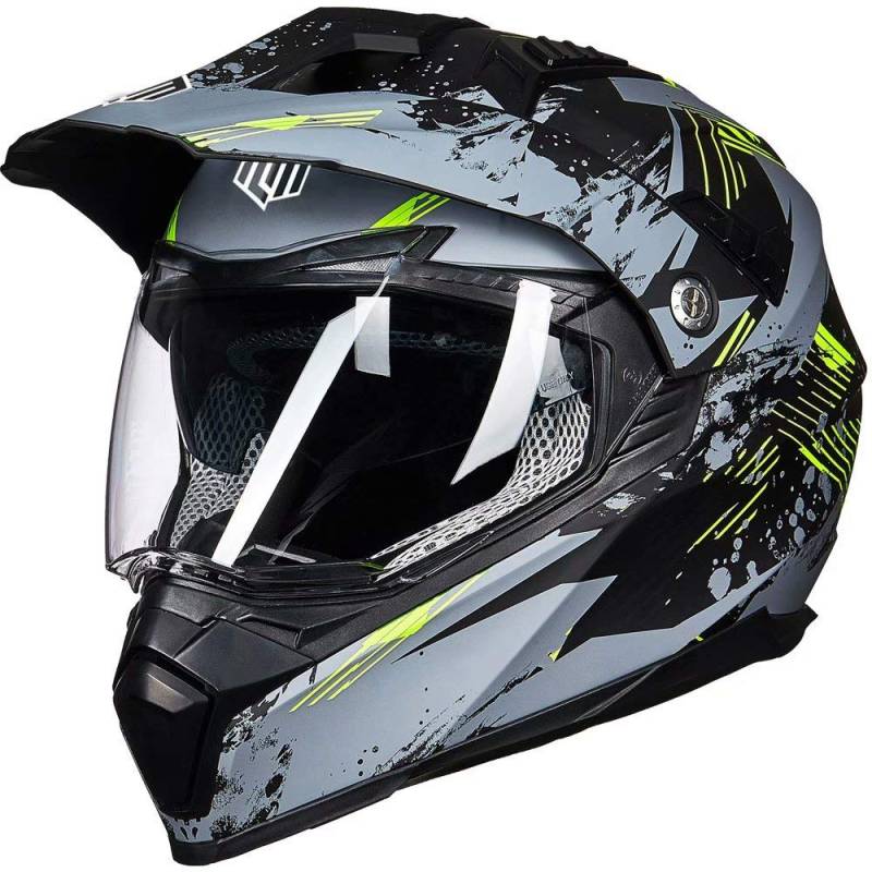 ILM Motorradhelm Herren Damen Motocross Helm Motorcycle Full Face Helmet ATV Dirt Bike ECE Modell-606V,Grau Gelb,XL von ILM