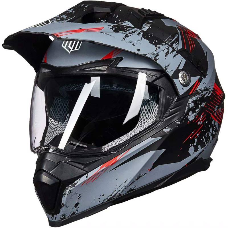 ILM Motorradhelm Herren Damen Motocross Helm Motorcycle Full Face Helmet ATV Dirt Bike ECE Modell-606V,Grau Rot,L von ILM