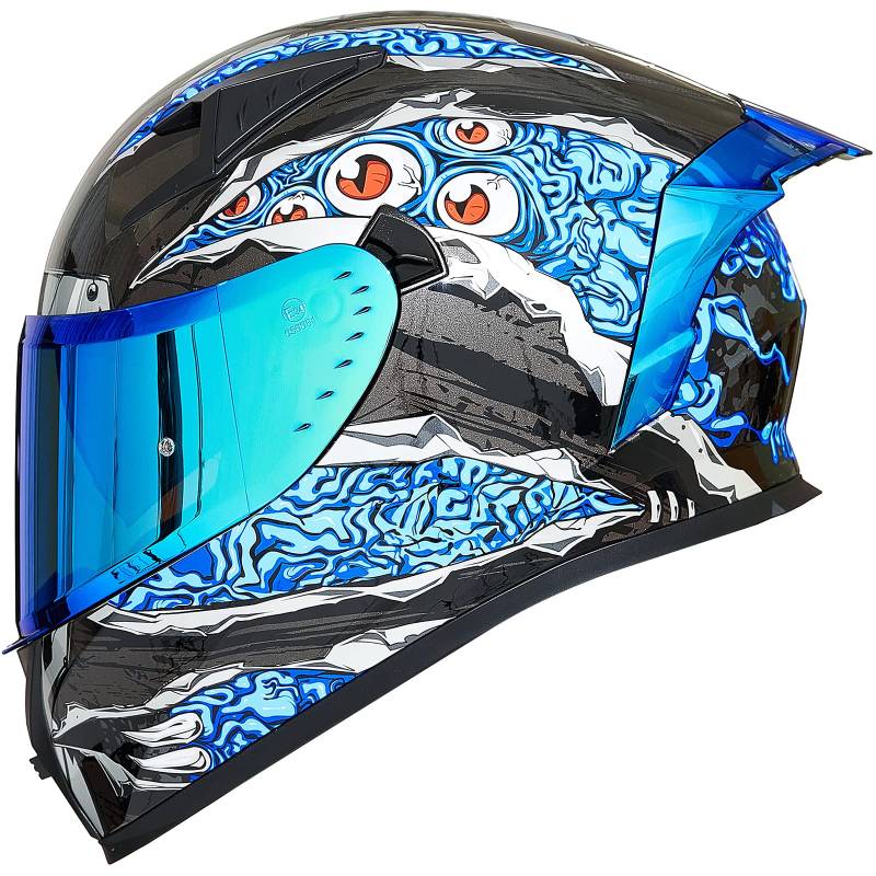 ILM Motorradhelm Integralhelm Herren Damen-Motorcycle Helmet mit 2 Visieren Pinlock-kompatiblen klaren und getönten-Street Bike Motocross Casco DOT&ECE Modell Z501, Manta Blue, XXL von ILM