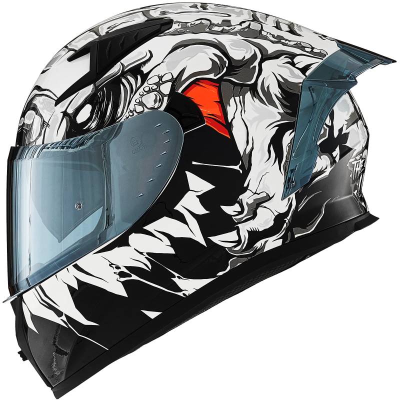 ILM Motorradhelm Integralhelm Herren Damen-Motorcycle Helmet mit 2 Visieren Pinlock-kompatiblen klaren und getönten-Street Bike Motocross Casco DOT&ECE Modell Z501,Lizzard White,L von ILM