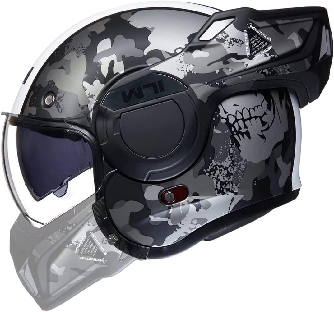 ILM Motorradhelm Integralhelm Klapphelm Fullface Helm Herren Damen ATV UTV mit 180° Umkehrbarer Kinnschutz ECE Model-B707,Camouflage, M von ILM
