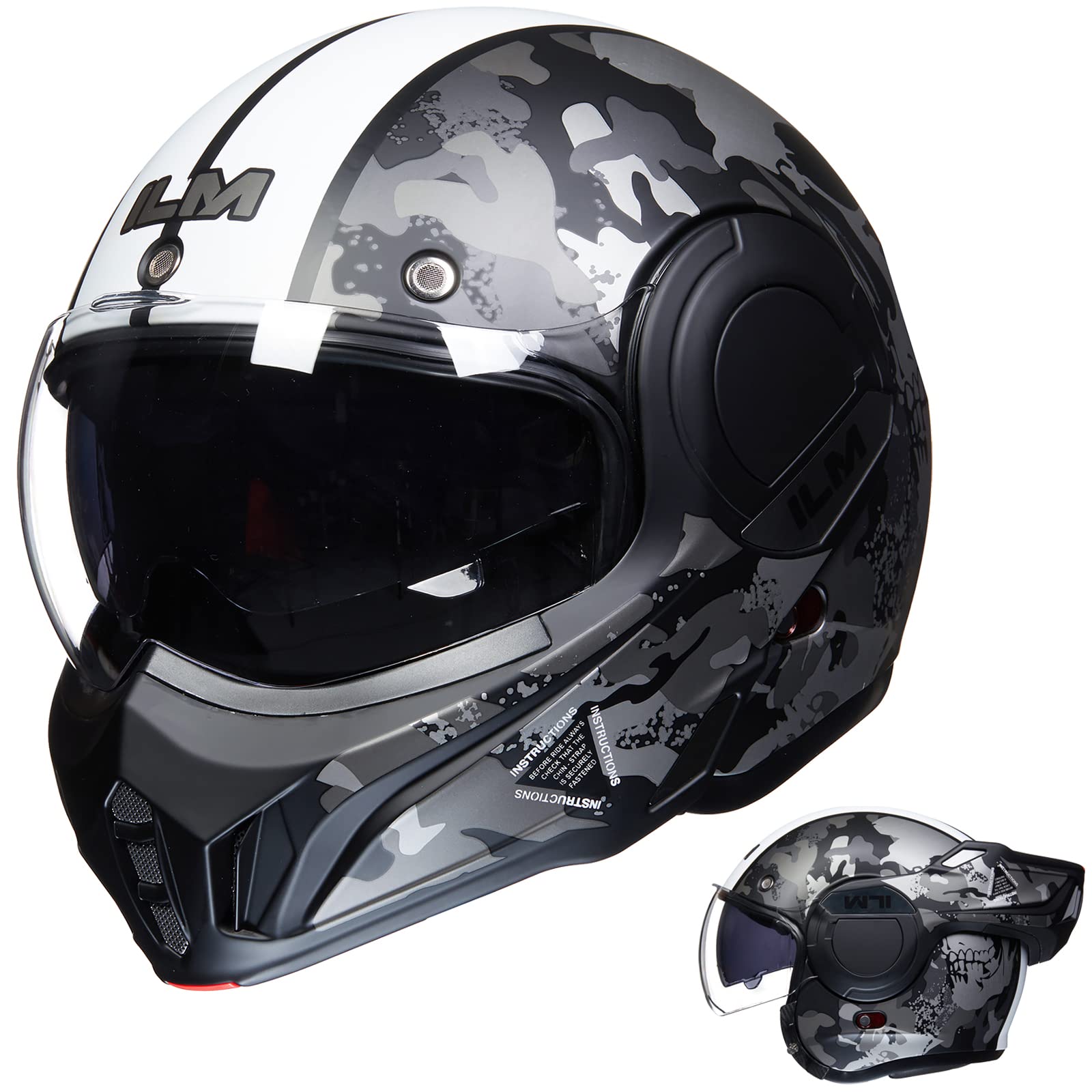 ILM Motorradhelm Integralhelm Klapphelm Fullface Helm Herren Damen ATV UTV mit 180° Umkehrbarer Kinnschutz ECE Model-B707,Camouflage, M von ILM