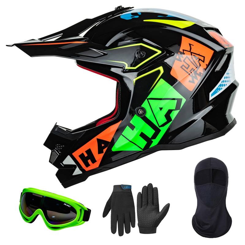ILM Motorradhelm Kinder Motocross Kinderfahrradreithelm mit Brillen Maske Handschuhe Junge Und Mädchen ECE Model Z705,Hip-hop,M von ILM