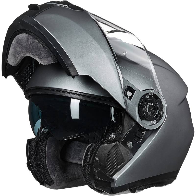 ILM Motorradhelm Klapphelm Integralhelm Doppelvisier ECE22.06 Modell 159,Grau,L von ILM