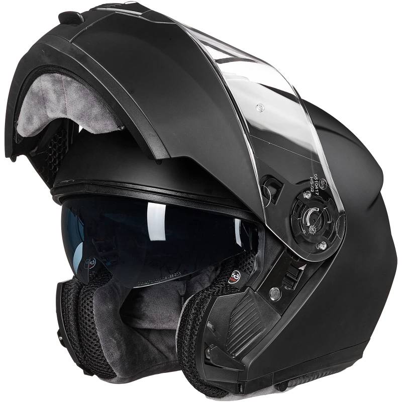 ILM Motorradhelm Klapphelm Integralhelm Doppelvisier ECE22.06 Modell 159,Mattes Schwarz,L von ILM
