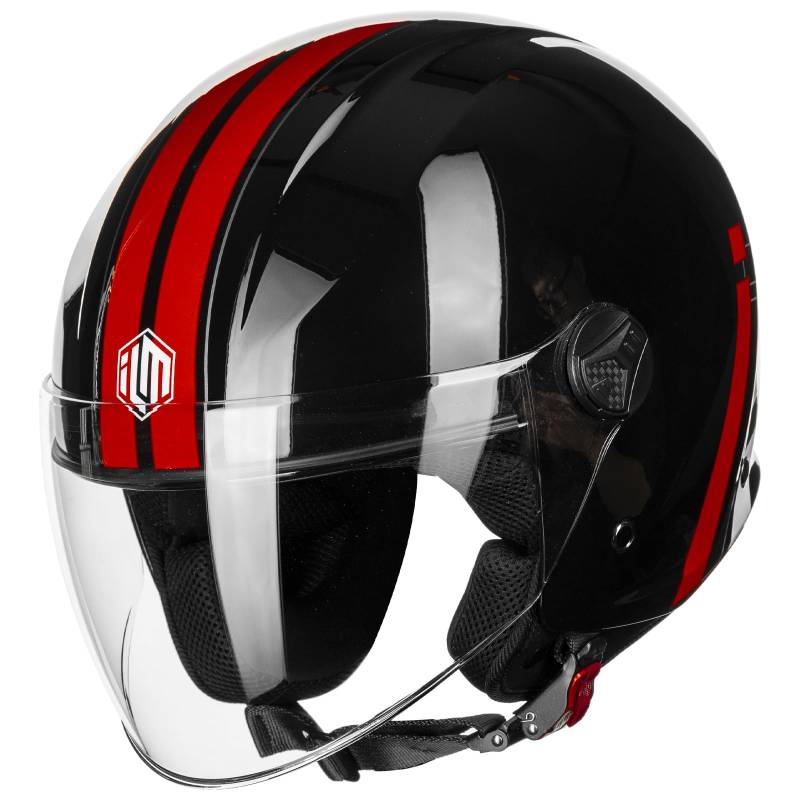ILM Motorradhelm Retro Herren Damen Jethelm ECE2206 Modell WT506,Schwarz Rot,M von ILM
